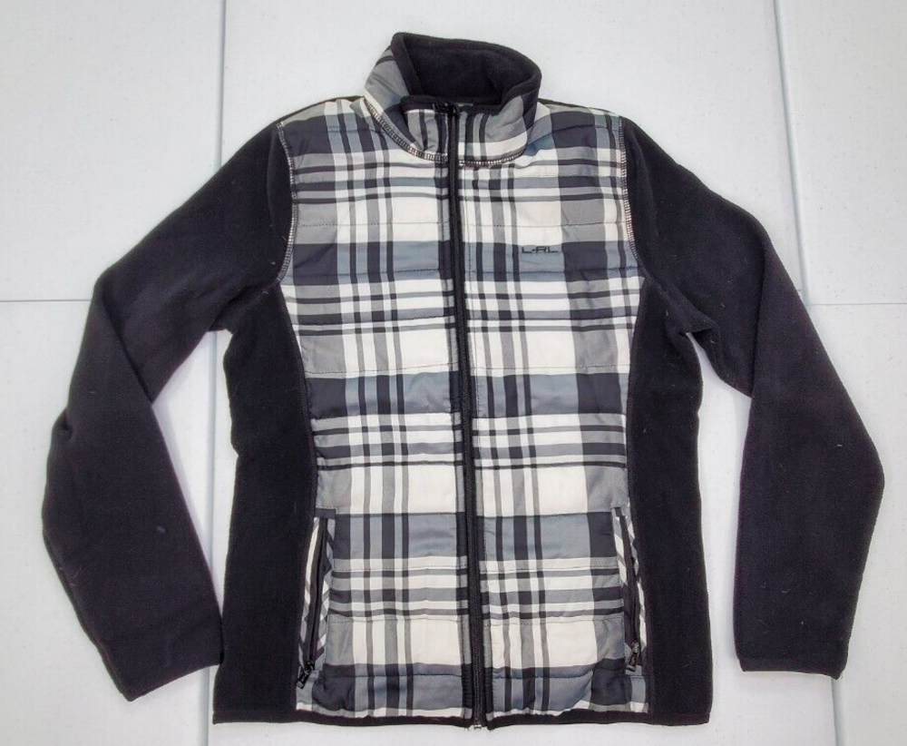 Lauren Active Ralph Women No Size (S) Black White Plaid Logo Nylon/Fleece Jacket